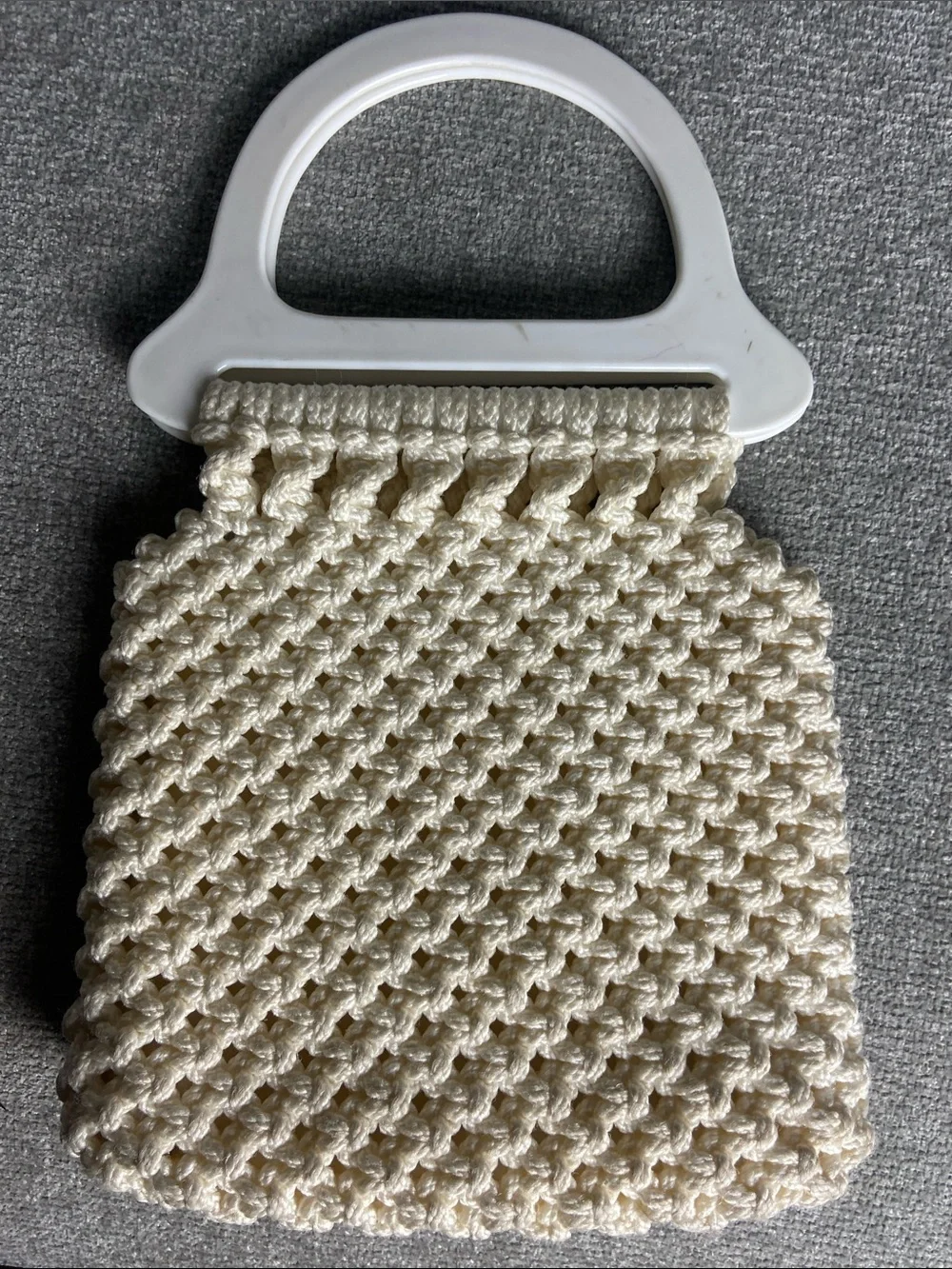 Handmade Cream Crochet Tote Bag with White Handles